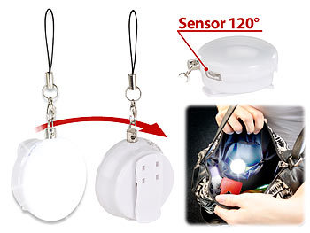automatisches LED-Licht für Tasche: Lunartec Automatisches LED-Handtaschenlicht mit Licht- & Bewegungssensor
