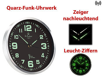 Funk Wanduhr lautlos: St. Leonhard Funk-Wanduhr mit Quarz-Uhrwerk, nachleuchtenden Ziffern und Zeigern