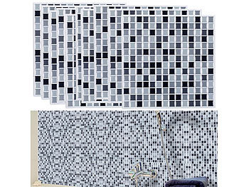 3D Fliesenaufkleber Bad: infactory Selbstklebende 3D-Mosaik-Fliesenaufkleber "Dezent" 26x26 cm, 10er-Set