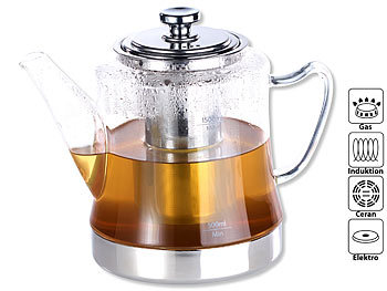 Teezubereiter: Rosenstein & Söhne 2in1-Glas-Teebereiter & Teekanne für alle Herde, auch Induktion, 1,5 l