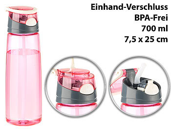 Kinder Trinkflasche: PEARL sports BPA-freie Kunststoff-Trinkflasche mit Einhand-Verschluss, 700 ml, pink