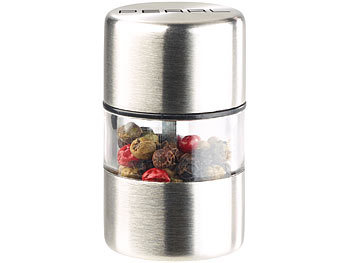 Mini Gewürzmühle: PEARL Mini-Salz-/Pfeffermühle, Edelstahl, Keramikmahlwerk, Ø 3 cm