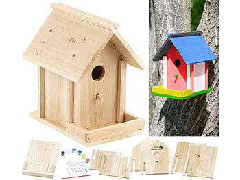 Vogelhäuschen: Royal Gardineer Nistkasten-Bausatz aus Echtholz, mit Balkon und 6-teiligem Farben-Set