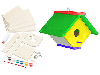 PEARL Nistkasten-Bausatz aus Echtholz mit 6-teiligem Farben-Set