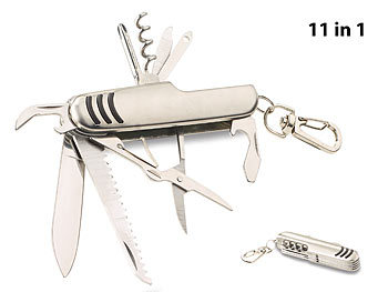 Multifunktionsmesser: PEARL 11in1-Multifunktions-Taschenmesser aus Edelstahl mit gummiertem Griff