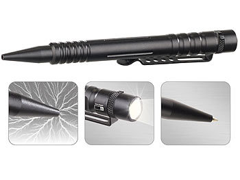 LED Taschenlampe: VisorTech 4in1-Tactical Pen mit Kugelschreiber, LED-Licht, Glasbrecher