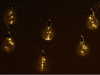 Lunartec Solar-LED-Lichterkette im Glühbirnen-Look, 12 Birnen, warmweiß, 8,5 m