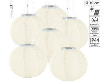 Lampignons: Lunartec 6er-Set Solar-LED-Lampions, Dämmerungs-Sensor, IP44, warmweiß, Ø 30 cm