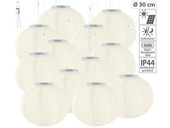 Solarlampions: Lunartec 12er-Set Solar-LED-Lampions, LEDs, Dämmerungs-Sensor, IP44, Ø 30 cm
