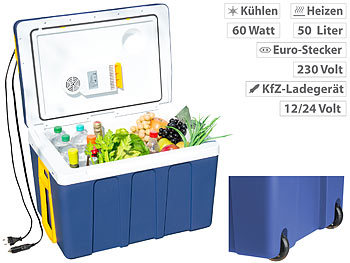 Kühlbox: Xcase Thermoelektrische XXL-Trolley-Kühl- & Wärmebox, 12/24 & 230V, 50 Liter