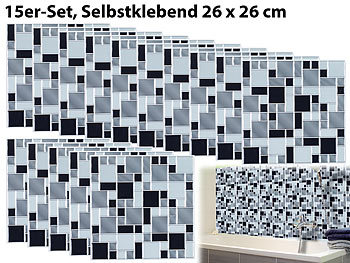 infactory Selbstklebende 3D-Mosaik-Fliesenaufkleber "Modern", 26x26 cm, 15er-Set