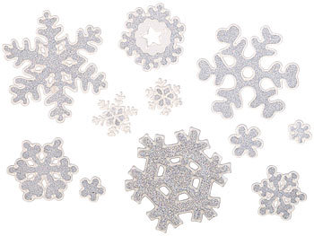 Fensterdeko Weihnachten: infactory 3D-Gel-Glitzer-Fenstersticker im Schneeflocken-Design, 11-teilig