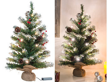 Tannenbaum Deko: Britesta Deko-Weihnachtsbaum mit 30 LEDs, Pinienzapfen und Eibenbeeren, 60 cm