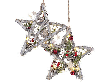 Weihnachtssterne: Britesta 2er-Set Deko-LED-Sterne, Nussholz, echte Pinienzapfen, handgefertigt