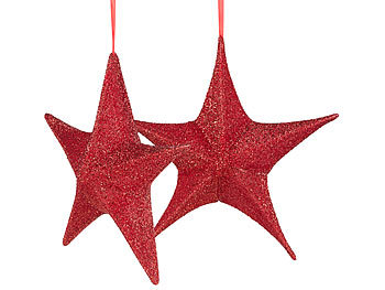 Stern-Deko: Britesta 2er-Set faltbare Weihnachtssterne zum Aufhängen, rot glitzernd, Ø 40cm