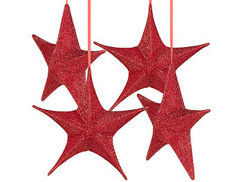 Weihnachtsstern zum Aufhängen: Britesta 4er-Set faltbare Weihnachtssterne zum Aufhängen, rot glitzernd, Ø 40cm