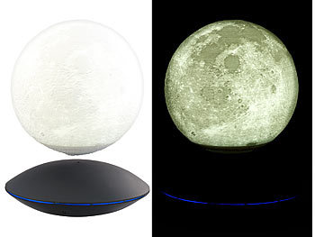 Schwebende Mond Lampe: infactory Freischwebende Deko-Leuchte mit beleuchtetem Mond und Magnet-Basis