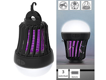 Campinglampe: Exbuster 2in1-UV-Insektenvernichter & Camping-Laterne mit Batterie, dimmbar