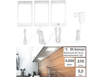 Luminea 6er-Set LED-Unterbaupanels mit IR-Sensor, 36 SMD-LEDs, 370 lm, 5,5 W