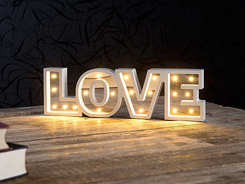 Lunartec LED-Schriftzug "LOVE" aus Holz & Spiegeln mit Timer, 3er-Set