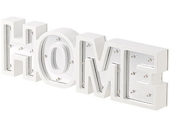 Lunartec LED-Schriftzug "HOME" aus Holz & Spiegeln mit Timer, 3er-Set