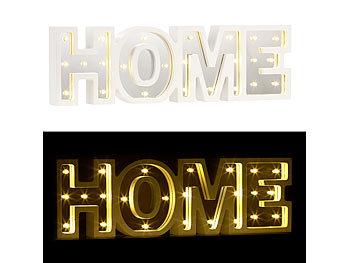 Beleuchteter Schriftzug: Lunartec LED-Schriftzug "HOME" aus Holz & Spiegeln mit Timer & Batteriebetrieb