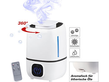 Ultraschallvernebler: newgen medicals Ultraschall-Luftbefeuchter mit Aromafach & 360°-Vernebler, 280 ml/Std.