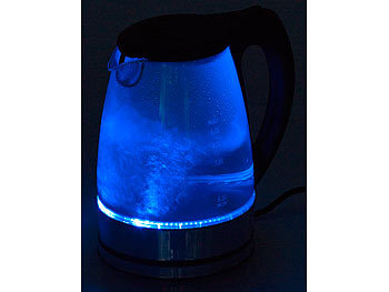 Rosenstein & Söhne Glas-Wasserkocher mit blauer LED-Beleuchtung, 2.200 Watt, 1,7 Liter