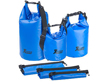 Sack aus Lkw Plane: Xcase 3er-Set Wasserdichte Packsäcke aus Lkw-Plane, 5/10/20 Liter, blau