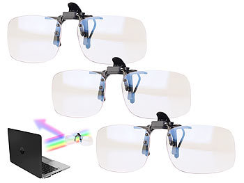 Brillenaufsatz: infactory 3er-Set Augenschonende Brillen-Clips, Blaulicht-Filter für Bildschirme