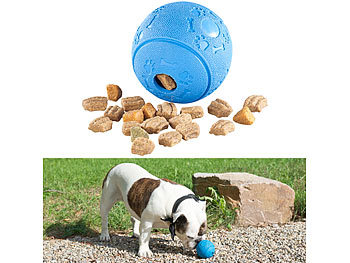 Hundespielzeug: Sweetypet Hunde-Spielball aus Naturkautschuk, mit Snack-Ausgabe, Ø 8 cm, blau