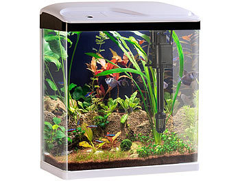 Mini Aquarium Set: Sweetypet Nano-Aquarium-Komplett-Set mit LED-Beleuchtung, Pumpe und Filter, 25 l