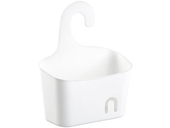 Duschkorb Kunststoff: BadeStern Duschkorb mit Aufhänge-Haken und Ablaufgitter, erweiterbar, weiß