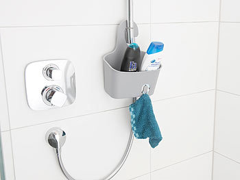 BadeStern 2er-Set Duschkörbe mit Aufhänge-Haken und Ablaufgitter, grau und weiß