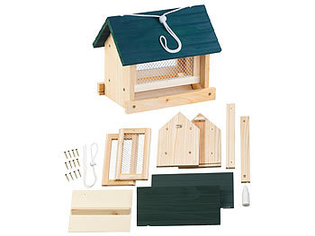 Vogelfutterhaus Bausatz: Royal Gardineer Vogel-Futterhaus-Bausatz, mit Silo, Echtholz, zum Aufhängen, 11-teilig