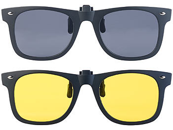 Sonnenclip Brille: PEARL 2er-Set Nachtsicht- und Sonnenbrillen-Clips, polarisiert, UV400
