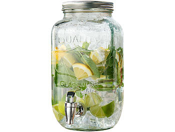 Wasserspender Glas: PEARL Retro-Getränkespender aus Glas, Einmachglas-Look, Zapfhahn, 3,5 Liter