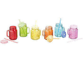 PEARL 2er-Set Getränkespender mit 6 Gläsern, 4 l & 6,5 l, Einmachglas-Look