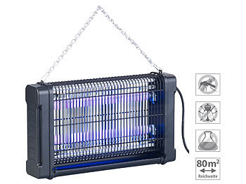 Anti-Mücken-Licht: Lunartec UV-Insektenvernichter mit Rundum-Gitter, 2 UV-Röhren, 1.600 V, 20 Watt