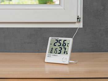 Anzeige LCD Alarm Luftfeuchte Außentemperatur Sensor Außensensor Uhr Zeitanzeige