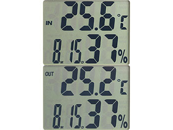 Digitales Thermometer-Hygrometer, Außensensor, Uhr, Wecker