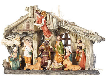 PEARL Weihnachtskrippe aus Polyresin mit 11 handbemalten Figuren