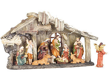 PEARL Weihnachtskrippe aus Polyresin mit 11 handbemalten Figuren