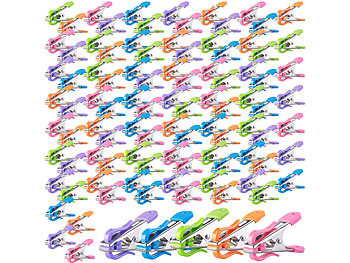 Soft-Wäscheklammer-Sets: PEARL Soft-Grip-Wäscheklammern mit Doppel-Kleiderhaken, 100 Stück, 5 Farben