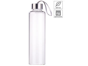 Glastrinkflasche: PEARL Trinkflasche aus Borosilikat-Glas, 550 ml, spülmaschinenfest, BPA-frei