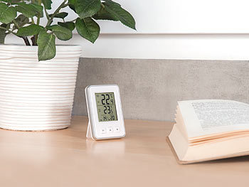 PEARL Digitales Innen- und Außen-Thermometer mit Uhrzeit und LCD-Display