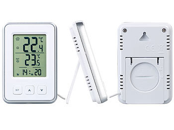 PEARL Digitales Innen- und Außen-Thermometer mit Uhrzeit und LCD-Display