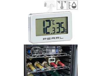 Feuchtemesser: PEARL Digitales Kühlschrank-Thermometer und -Hygrometer mit Haken