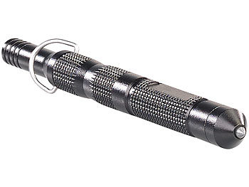Tactical Pen: PEARL 3in1-Feuerstarter, Notfall-Pfeife & Glasbrecher mit Alu-Gehäuse, 21 g