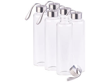 Flasche: PEARL 6er Set Trinkflasche aus Borosilikat-Glas, 550 ml, BPA-frei